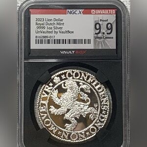 2023 Lion Dollar struck at the Royal Dutch Mint Graded by NGCX 9.9. 1oz Silver
